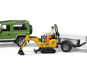 LAND ROVER DEFENDER CON REMOLQUE + MICROEXCAVADORA JCB + OBRERO BRUDER 02593