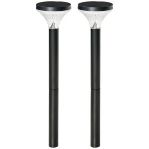 Outsunny 2 Lámparas de Camino de Pie Altura 91,5 cm con Luces LED Solares Sensor de Noche Crepuscular y Brillo Variable Set de 2 Faroles de Jardín IP44 para Patio Parque Exterior Negro
