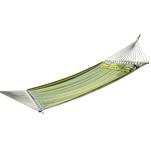 Outsunny Hamaca Colgante de Jardín para 2 Personas Hamaca Ecológico para Camping con Almohada Carga de 180 kg Rayas Azules y Verdes 3,4×1,4m