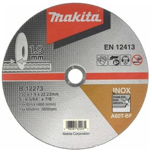 Disco abrasivo corte Inoxidable 9″ 230 x1.9 x 22.23mm (A60T-BF) Makita B-12273