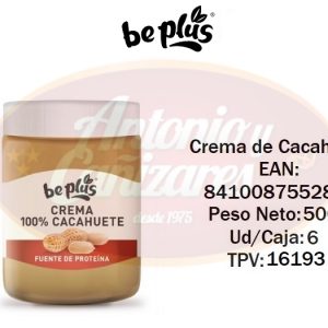 Crema de Cacahuete – Peso Neto 500g BePlus – Caja de 6 Unidades