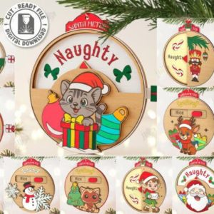 Adornos Navideños con Medidor “Nice / Naughty” – Pack Especial para Corte Láser