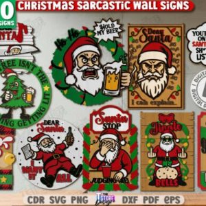 Paquete de Letreros Navideños Sarcásticos – Diseños Divertidos para Corte Láser